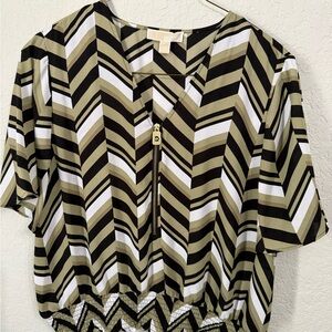 Michael Kors Olive and Black Chevron Blouse